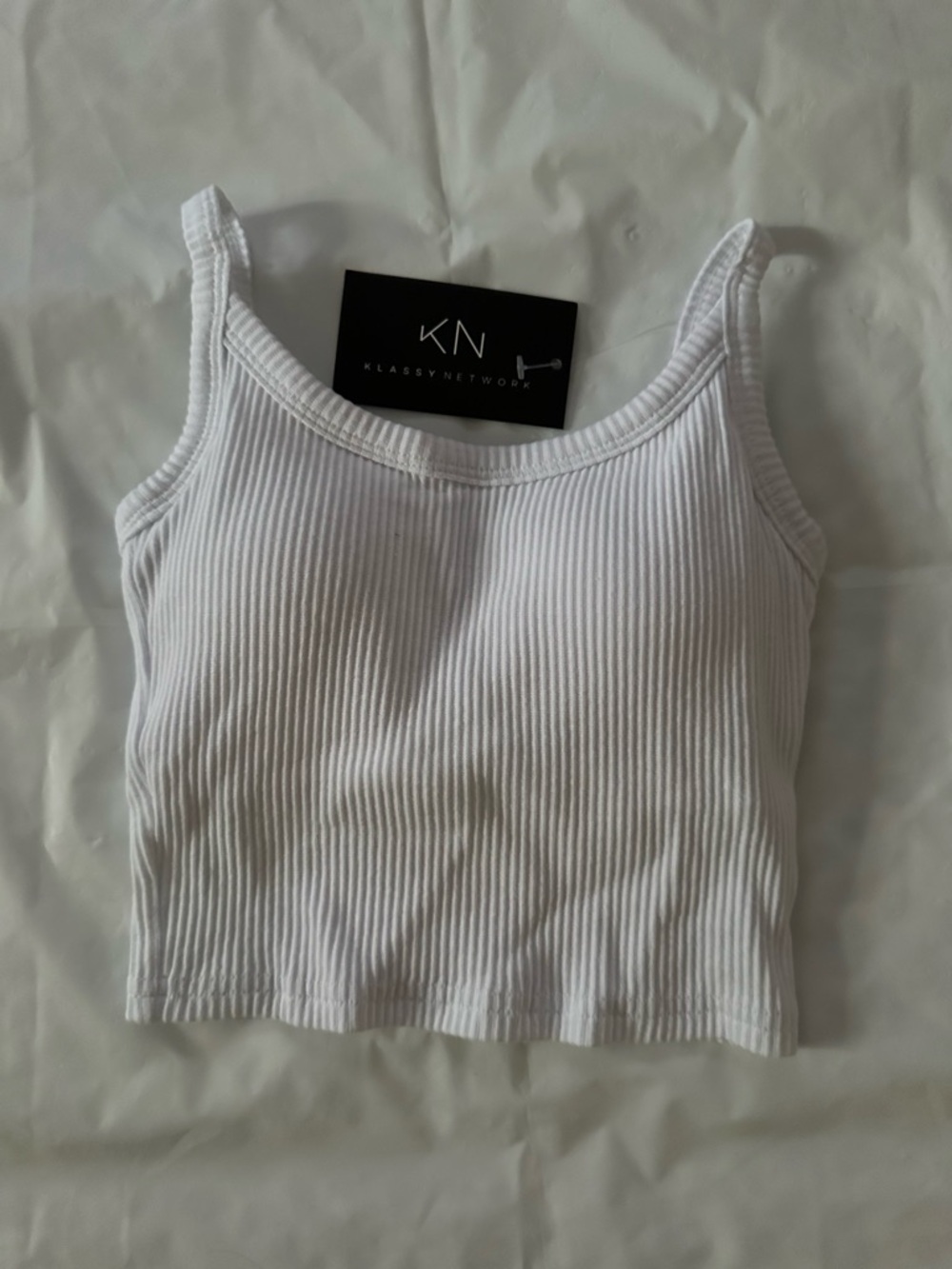 Klassy Network White Ribbed Cropped Cami